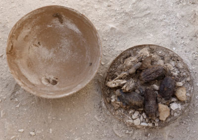 Uno de los cuencos estaba volcado y al darle la vuelta quedó a la vista el contenido que tuvo hace 3.900 años.