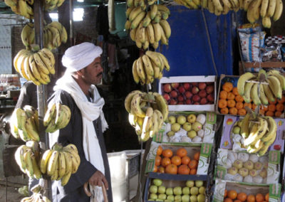 De camino, Alí compra plátanos para todos en Esna.
