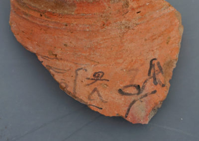 Ostracon de cerámica con un dibujo e inscripción mencionando el arrastre del "tekenu".