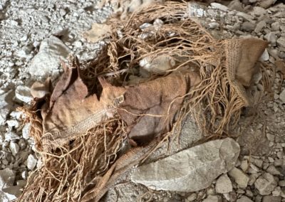 Linos con flecos hallados en el pozo funerario que excavan Laura y Sahidy